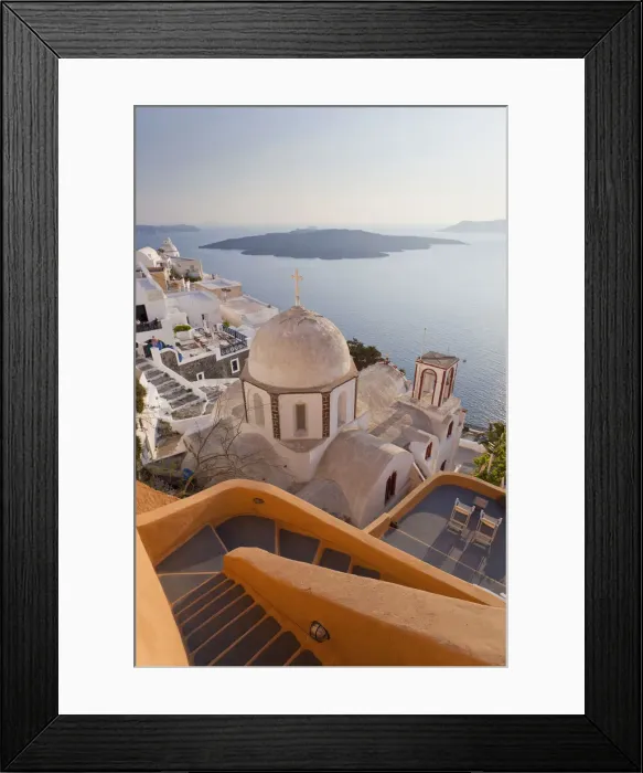 Framed Print : Church & Fira town at sunset, Fira, Santorini (Thira), Cyclades, Greece Framed Print : Church & Fira town at sunset, Fira, Santorini (Thira), Cyclades, Greece