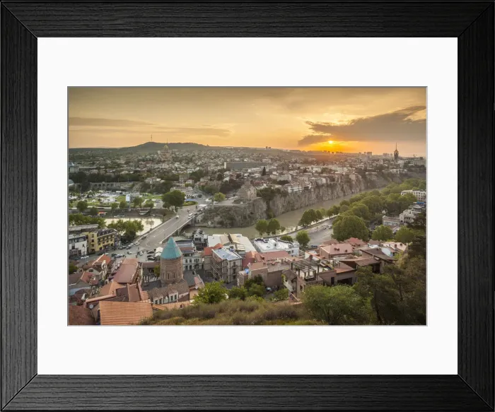 Framed Print : Georgia, Tbilisi, high angle city skyline, sunrise Framed Print : Georgia, Tbilisi, high angle city skyline, sunrise
