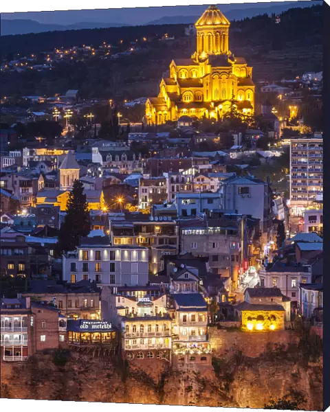 Georgia, Tbilisi, high angle view of Tsminda Sameba Cathedral