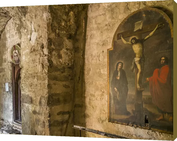 Georgia, Kakheti Area, Ikalto, Ikalto Monastery, 9th century, painting of the Crucifixion