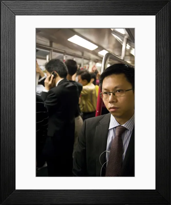 Framed Print : China, Hong Kong, commuters inside a busy Metro train Framed Print : China, Hong Kong, commuters inside a busy Metro train