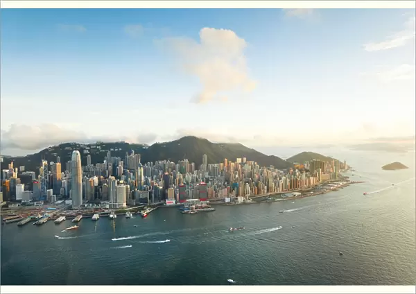 Hong Kong harbour, & Central skyline, Hong Kong Island, Hong Kong, China