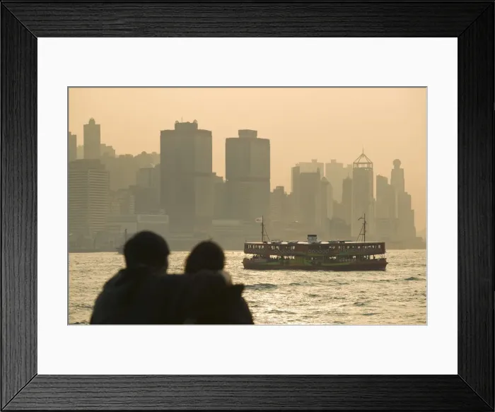 Framed Print : China, Hong Kong, Kowloon, Couple silhouette with Star Ferry Framed Print : China, Hong Kong, Kowloon, Couple silhouette with Star Ferry
