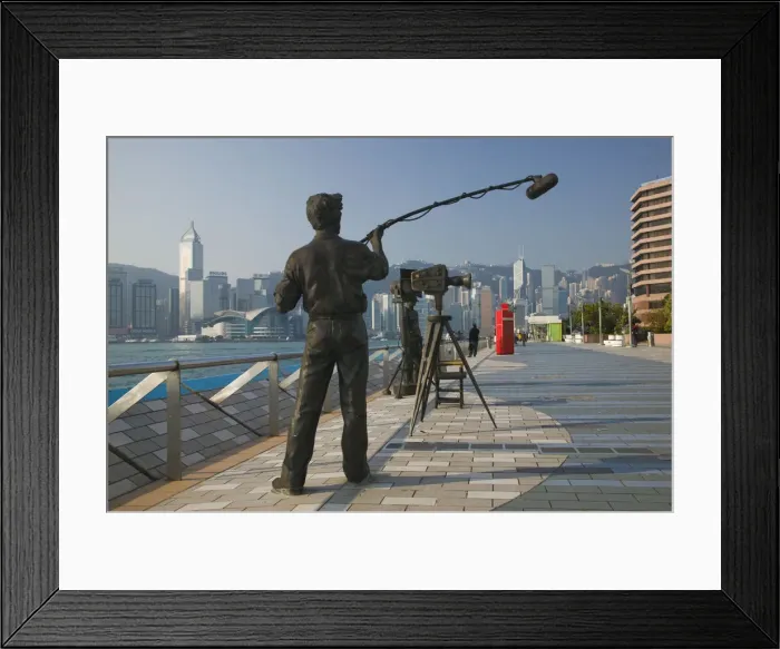 Framed Print : China, Hong Kong, Kowloon, Avenue of the Stars by Victoria Harbour, statue of TV interview Framed Print : China, Hong Kong, Kowloon, Avenue of the Stars by Victoria Harbour, statue of TV interview