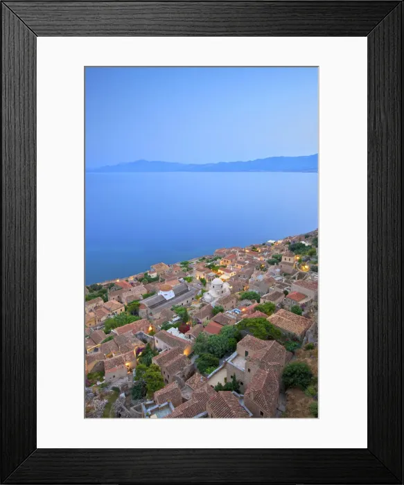 Framed Print : Monemvasia at Dusk, Laconia, The Peloponnese, Greece, Southern Europe Framed Print : Monemvasia at Dusk, Laconia, The Peloponnese, Greece, Southern Europe