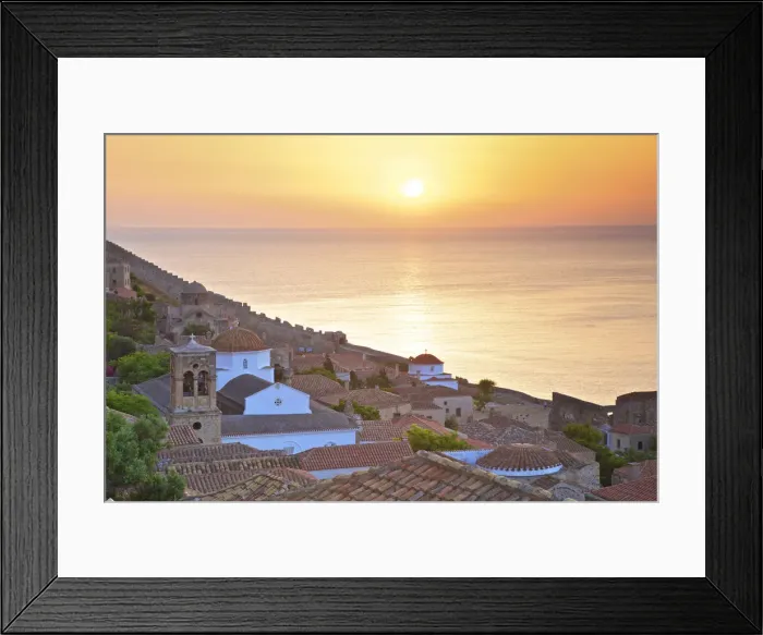 Framed Print : Sunrise Over Monemvasia, Laconia, The Peloponnese, Greece, Southern Europe Framed Print : Sunrise Over Monemvasia, Laconia, The Peloponnese, Greece, Southern Europe