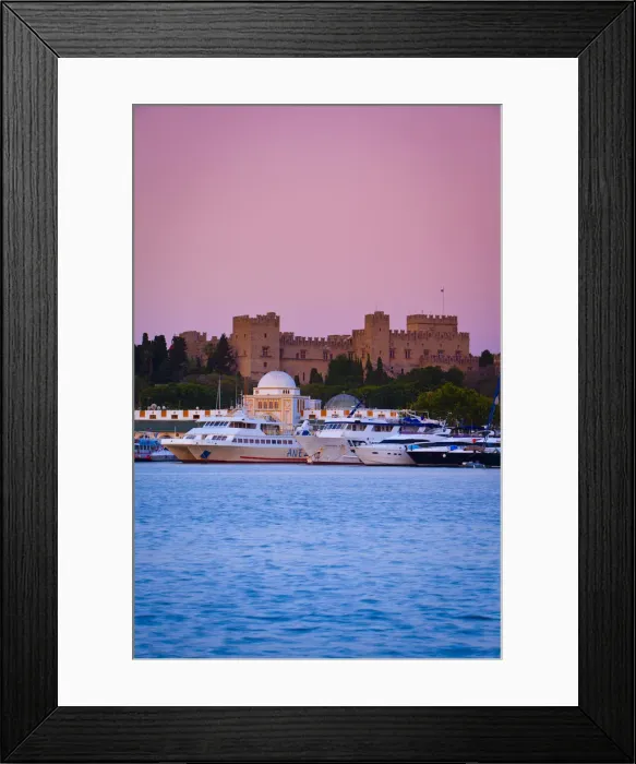 Framed Print : Palace of the Grand Masters & Mandraki Harbour illuminated at dawn, Rhodes Town Framed Print : Palace of the Grand Masters & Mandraki Harbour illuminated at dawn, Rhodes Town