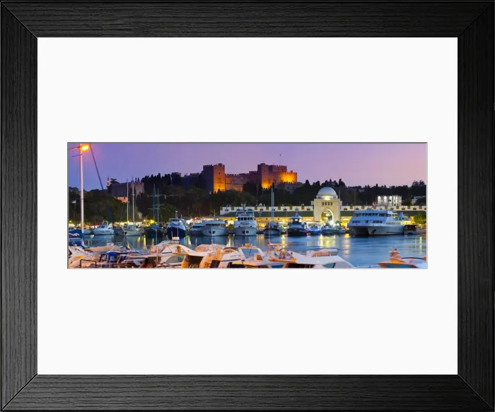 Framed Print : Palace of the Grand Masters & Mandraki Harbour illuminated at dusk, Rhodes Town, Rhodes Framed Print : Palace of the Grand Masters & Mandraki Harbour illuminated at dusk, Rhodes Town, Rhodes