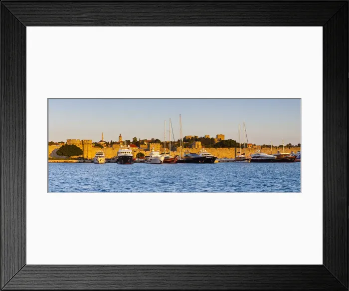 Framed Print : City Walls & Harbour, Rhodes Town, Rhodes, Greece