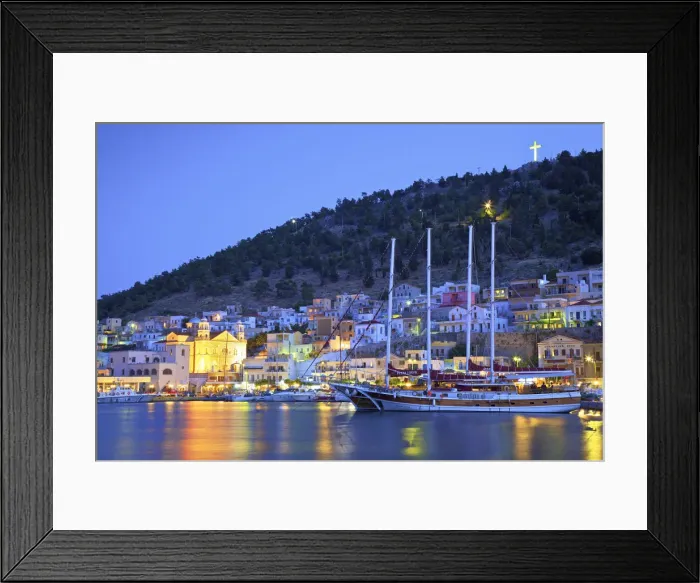 Framed Print : Harbour At Pothia At Dusk, Kalymnos, Dodecanese, Greek Islands, Greece, Europe