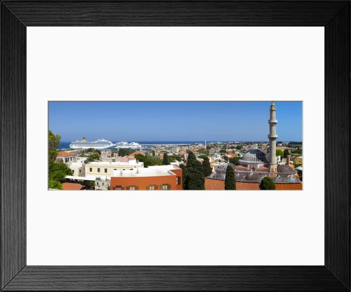 Framed Print : Elevated view over Mosque of Suleiman the Magnificent & Old Town, Rhodes Town Framed Print : Elevated view over Mosque of Suleiman the Magnificent & Old Town, Rhodes Town