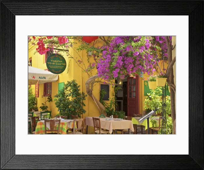 Framed Print : Restaurant in the Old Town of Nafplio, Argolis, The Peloponnese, Greece, Southern Europe
