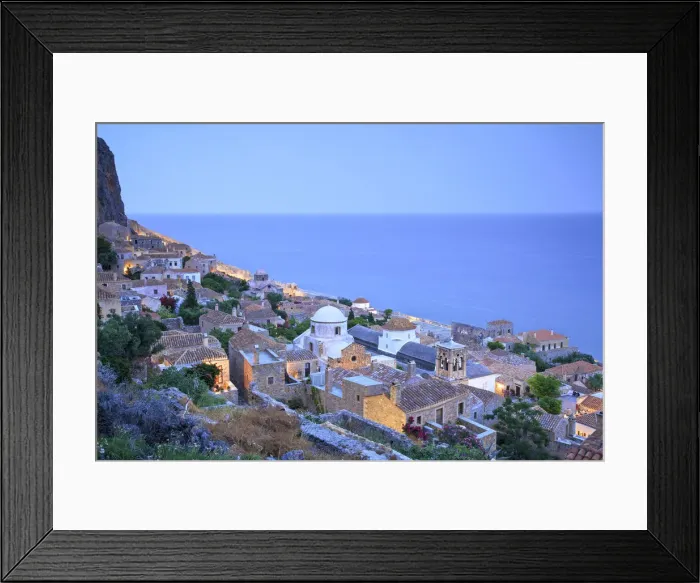 Framed Print : Monemvasia at Dusk, Laconia, The Peloponnese, Greece, Southern Europe Framed Print : Monemvasia at Dusk, Laconia, The Peloponnese, Greece, Southern Europe