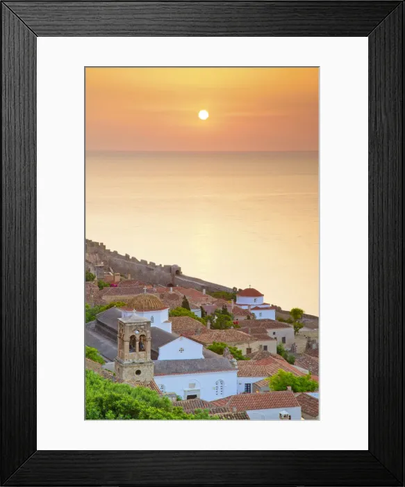 Framed Print : Sunrise Over Monemvasia, Laconia, The Peloponnese, Greece, Southern Europe Framed Print : Sunrise Over Monemvasia, Laconia, The Peloponnese, Greece, Southern Europe