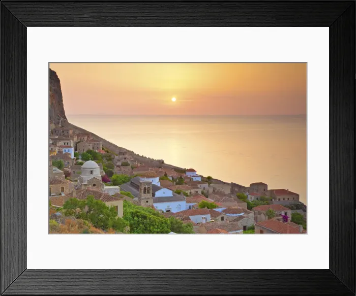Framed Print : Sunrise Over Monemvasia, Laconia, The Peloponnese, Greece, Southern Europe