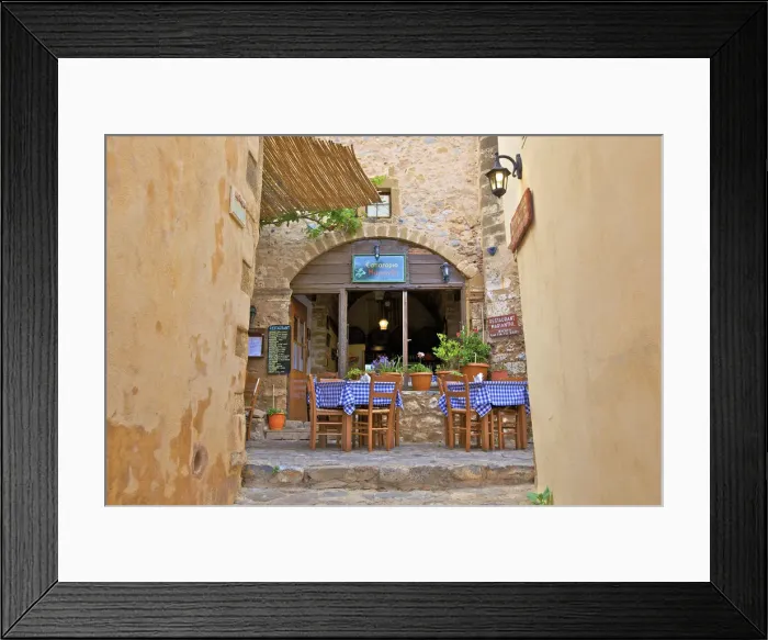 Framed Print : Restaurant, Monemvasia, Laconia, The Peloponnese, Greece, Southern Europe Framed Print : Restaurant, Monemvasia, Laconia, The Peloponnese, Greece, Southern Europe