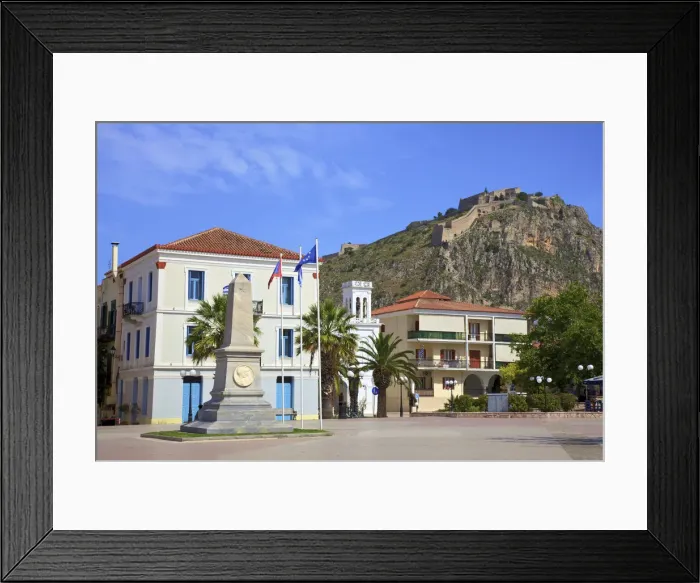 Framed Print : Filelinon Square with the Monument for the Morea Expedition and Palamidi Fortress Framed Print : Filelinon Square with the Monument for the Morea Expedition and Palamidi Fortress