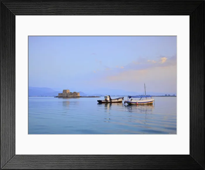 Framed Print : Bourtzi Castle at Sunrise, Nafplio, Argolis, The Peloponnese, Greece, Southern Europe