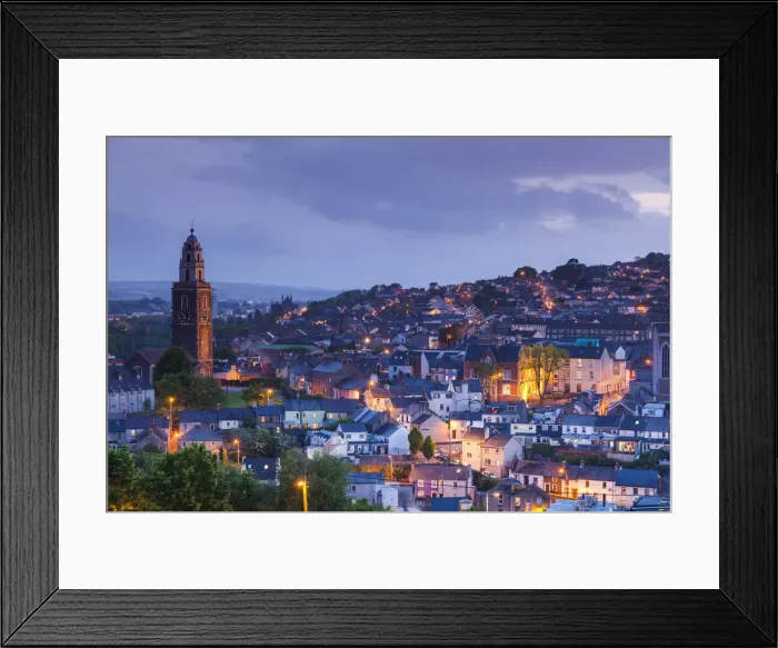 Framed Print : Ireland, County Cork, Cork City, St. Annes Church, elevated view, dusk Framed Print : Ireland, County Cork, Cork City, St. Annes Church, elevated view, dusk