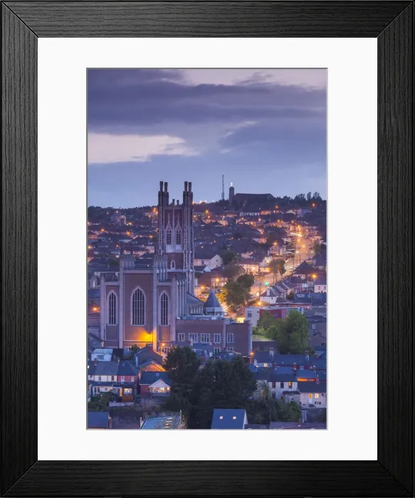 Framed Print : Ireland, County Cork, Cork City, St. Marys Cathedral, elevated view, dusk