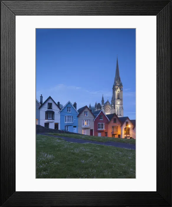Framed Print : Ireland, County Cork, Cobh, Deck of Cards hillside houses and St. Colmans Cathedral Framed Print : Ireland, County Cork, Cobh, Deck of Cards hillside houses and St. Colmans Cathedral