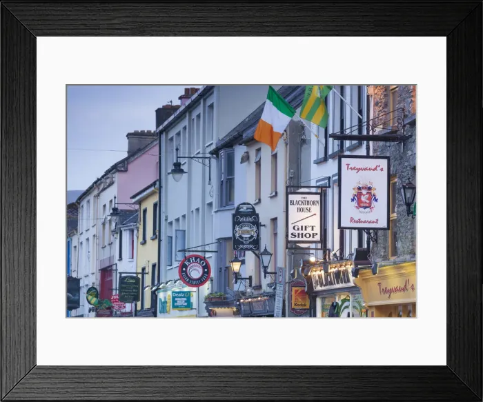 Framed Print : Ireland, County Kerry, Ring of Kerry, Killarney, Main Street signs, dusk Framed Print : Ireland, County Kerry, Ring of Kerry, Killarney, Main Street signs, dusk
