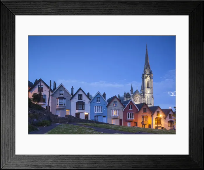 Framed Print : Ireland, County Cork, Cobh, Deck of Cards hillside houses and St. Colmans Cathedral