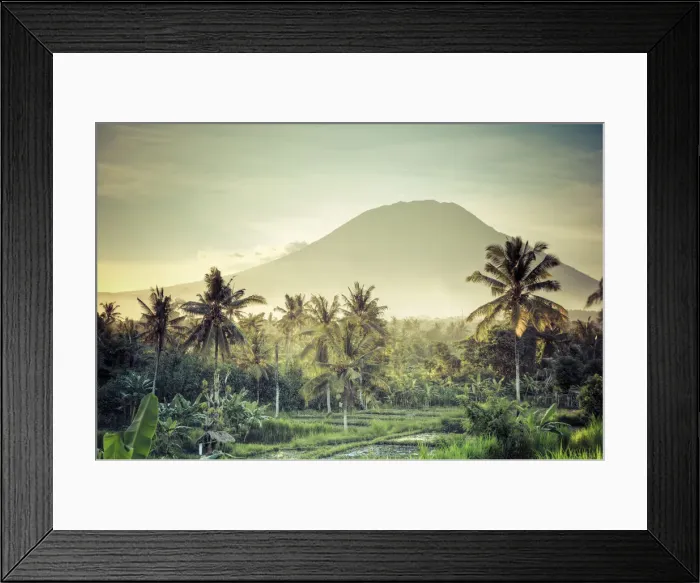 Framed Print : Indonesia, Bali, East Bali, Amlapura, Rice Fields and Gunung Agung Volcano