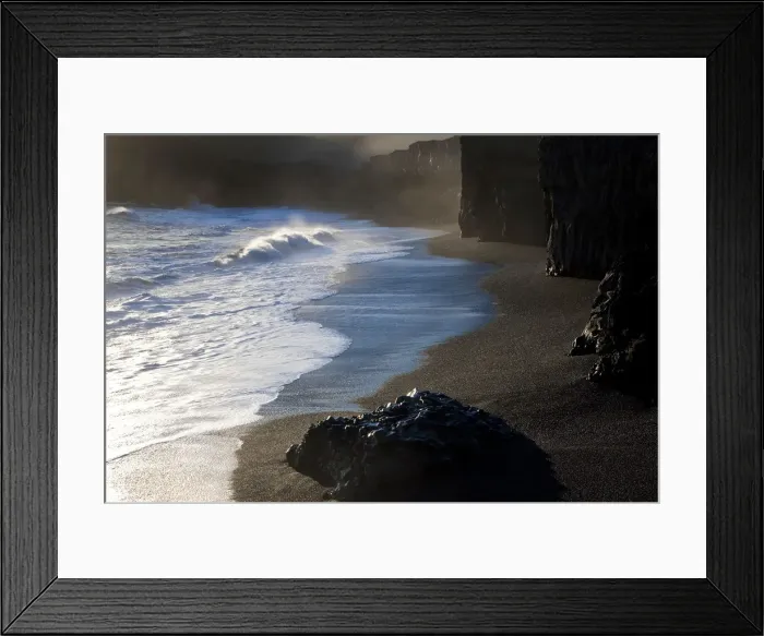 Framed Print : Black beach and wave, nr Vik, Iceland Framed Print : Black beach and wave, nr Vik, Iceland