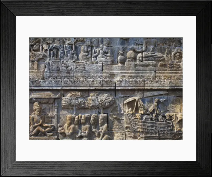 Framed Print : Indonesia, Java, Magelang, Relief panel at Borobudur Temple Framed Print : Indonesia, Java, Magelang, Relief panel at Borobudur Temple