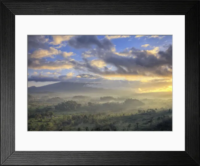 Framed Print : Indonesia, Bali, Forest Landscape and Gunung Agung Volcano Framed Print : Indonesia, Bali, Forest Landscape and Gunung Agung Volcano