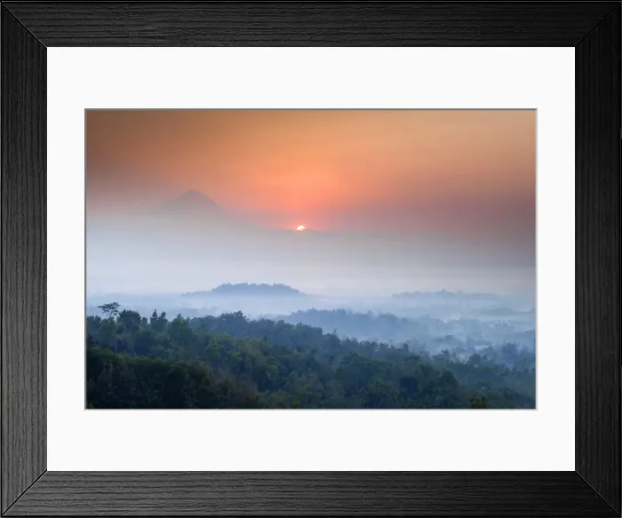 Framed Print : Indonesia, Java, Magelang, Merapi Volcano and Borobudur Temple at surise Framed Print : Indonesia, Java, Magelang, Merapi Volcano and Borobudur Temple at surise