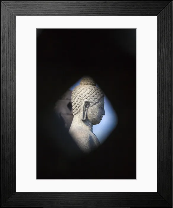 Framed Print : Indonesia, Java, Magelang, Borobudur Temple, Bhudda image inside Stupa Framed Print : Indonesia, Java, Magelang, Borobudur Temple, Bhudda image inside Stupa