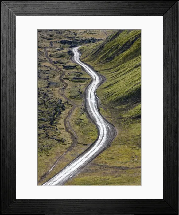 Framed Print : Dirt road & moss covered mountains, Landmannalaugar, Southern Highlands, Iceland Framed Print : Dirt road & moss covered mountains, Landmannalaugar, Southern Highlands, Iceland
