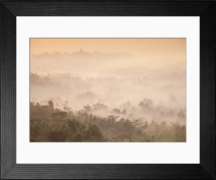 Framed Print : Indonesia, Java, Magelang, Mist hovering over Borobudur Temple at dawn Framed Print : Indonesia, Java, Magelang, Mist hovering over Borobudur Temple at dawn