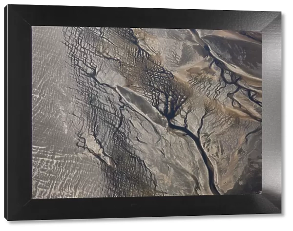Aerial view of dried river estuary or delta, Markarfljot, SW Iceland