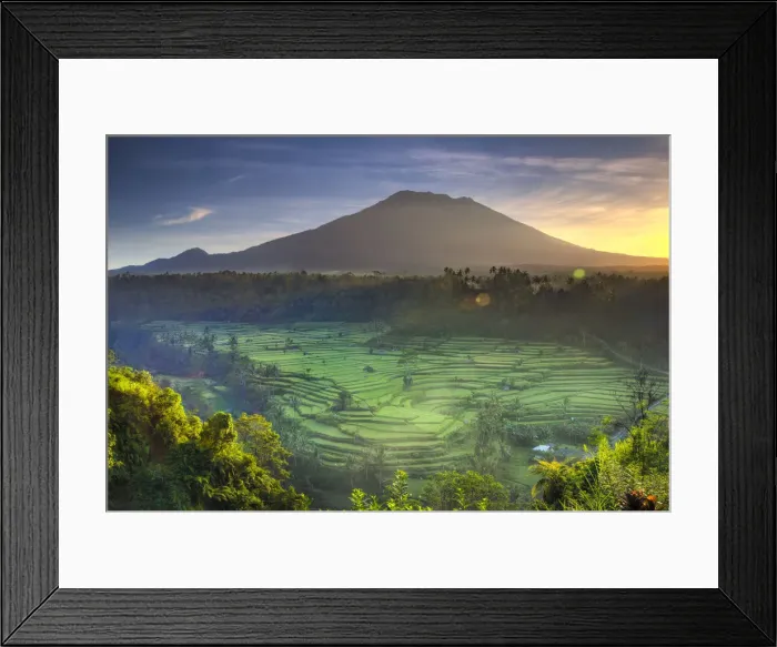 Framed Print : Indonesia, Bali, Redang, View of Rice Terraces and Gunung Agung Volcano Framed Print : Indonesia, Bali, Redang, View of Rice Terraces and Gunung Agung Volcano