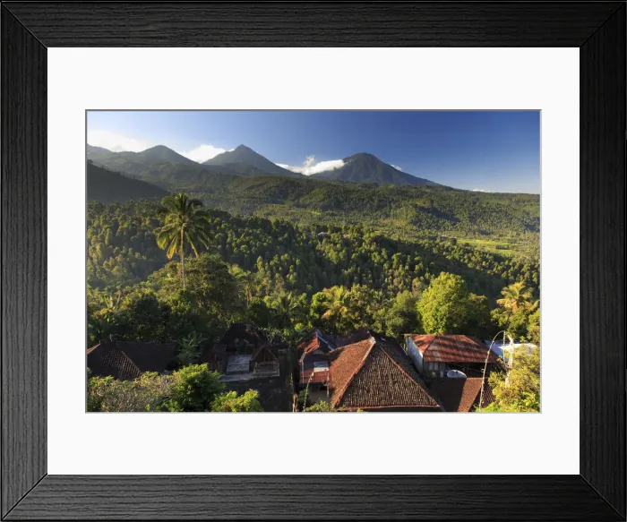 Framed Print : Indonesia, Bali, Central Mountains, Munduk, Mundu Town and mountain landscape seen