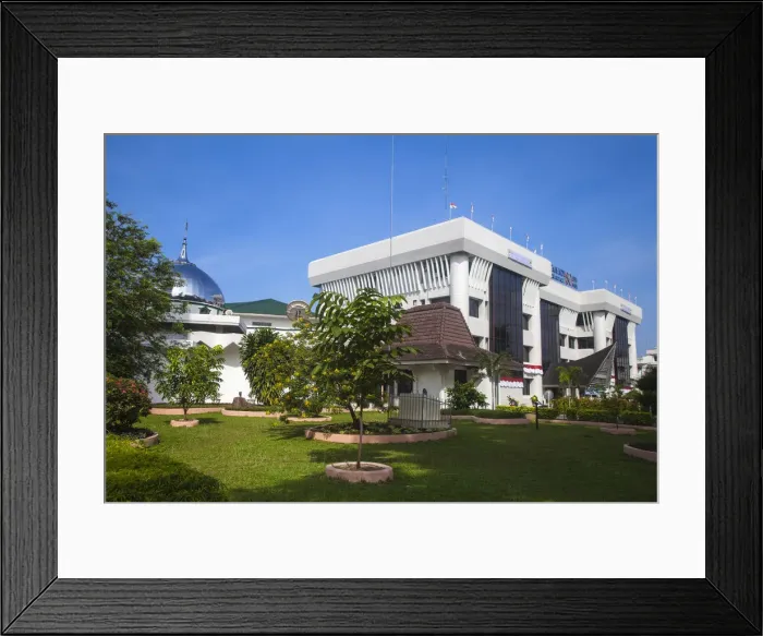 Framed Print : Indonesia, Sumatra, Medan, Mosque and Building next to Water Tower Framed Print : Indonesia, Sumatra, Medan, Mosque and Building next to Water Tower