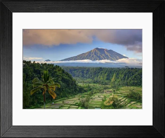 Framed Print : Indonesia, Bali, Rendang Rice Terraces and Gunung Agung Volcano Framed Print : Indonesia, Bali, Rendang Rice Terraces and Gunung Agung Volcano