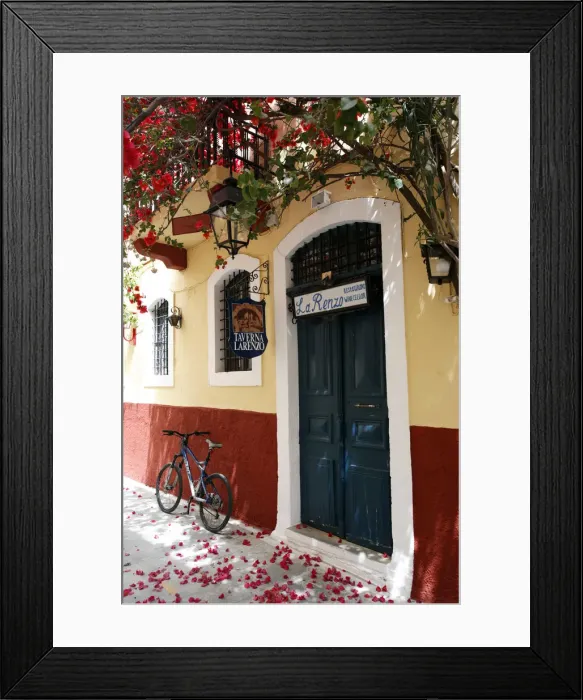 Framed Print : Colourful alleyway and entrance to Taverna Larenzo, Rethymnon Old Town, Crete, Greece Framed Print : Colourful alleyway and entrance to Taverna Larenzo, Rethymnon Old Town, Crete, Greece