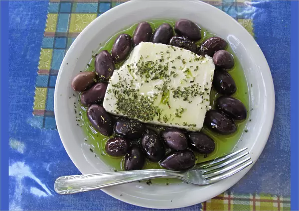 Greek Feta Cheese and Olives in Oil, sprinkled with a lttle Oregano