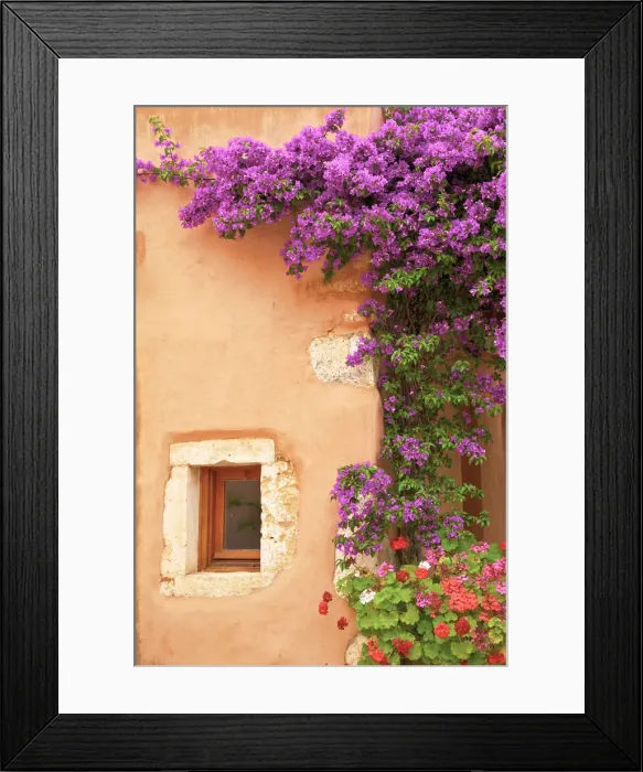 Framed Print : Old Building with Bougainvillea and Geraniums, Crete, Greek Islands, Greece, Europe Framed Print : Old Building with Bougainvillea and Geraniums, Crete, Greek Islands, Greece, Europe