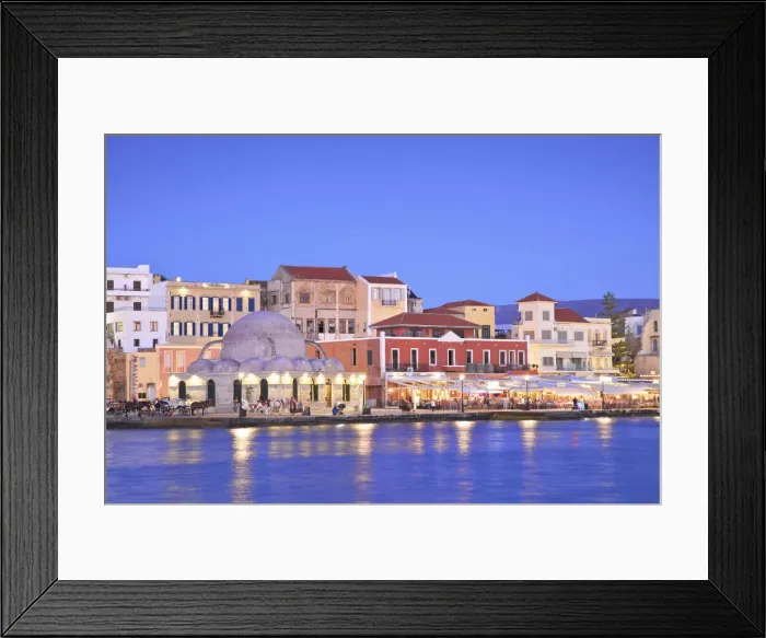 Framed Print : The Venetian Harbour at Dusk, Chania, Crete, Greek Islands, Greece, Europe