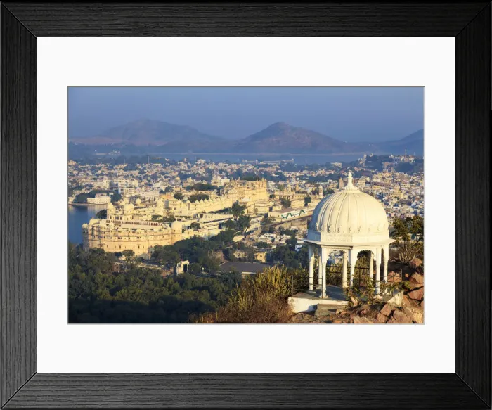 Framed Print : India, Rajasthan, Udaipur, elevated view of Lake Pichola and Udaipur City Framed Print : India, Rajasthan, Udaipur, elevated view of Lake Pichola and Udaipur City