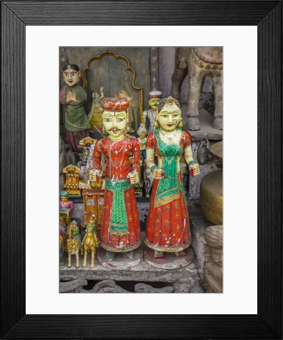 Framed Print : Wooden Rajasthani figures, Udaipur, Rajasthan, India Framed Print : Wooden Rajasthani figures, Udaipur, Rajasthan, India