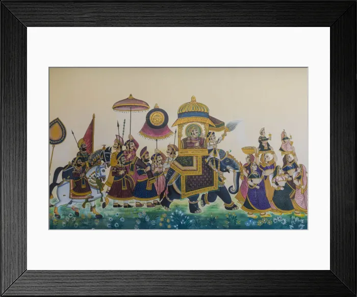 Framed Print : Wall mural, Fateh Prakash hotel, City Palace, Udaipur, Rajasthan, India