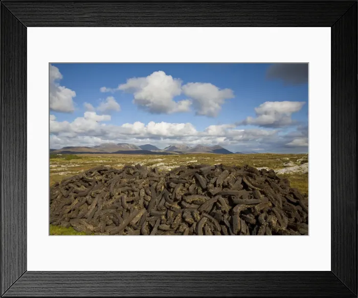 Framed Print : Bog Landscape & Drying Bog Firewood, Connemara National Park, Connemara, Co. Galway Framed Print : Bog Landscape & Drying Bog Firewood, Connemara National Park, Connemara, Co. Galway