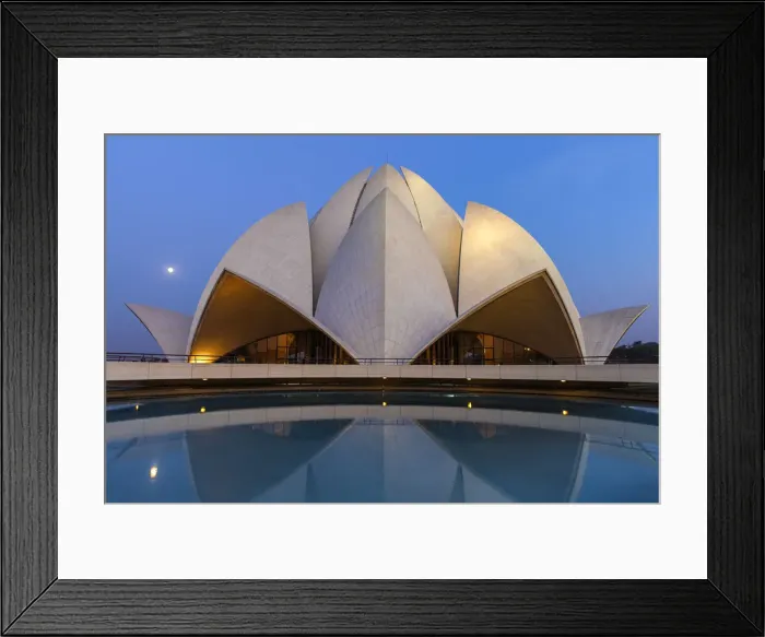 Framed Print : India, Delhi, New Delhi, Full moon over the Bahai House of Worship know as Framed Print : India, Delhi, New Delhi, Full moon over the Bahai House of Worship know as