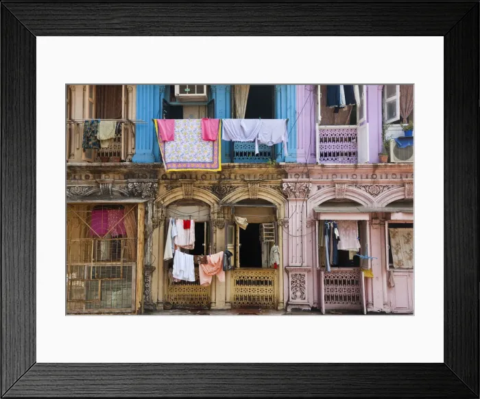 Framed Print : Washing drying outside flats, Mumbai (Bombay), India